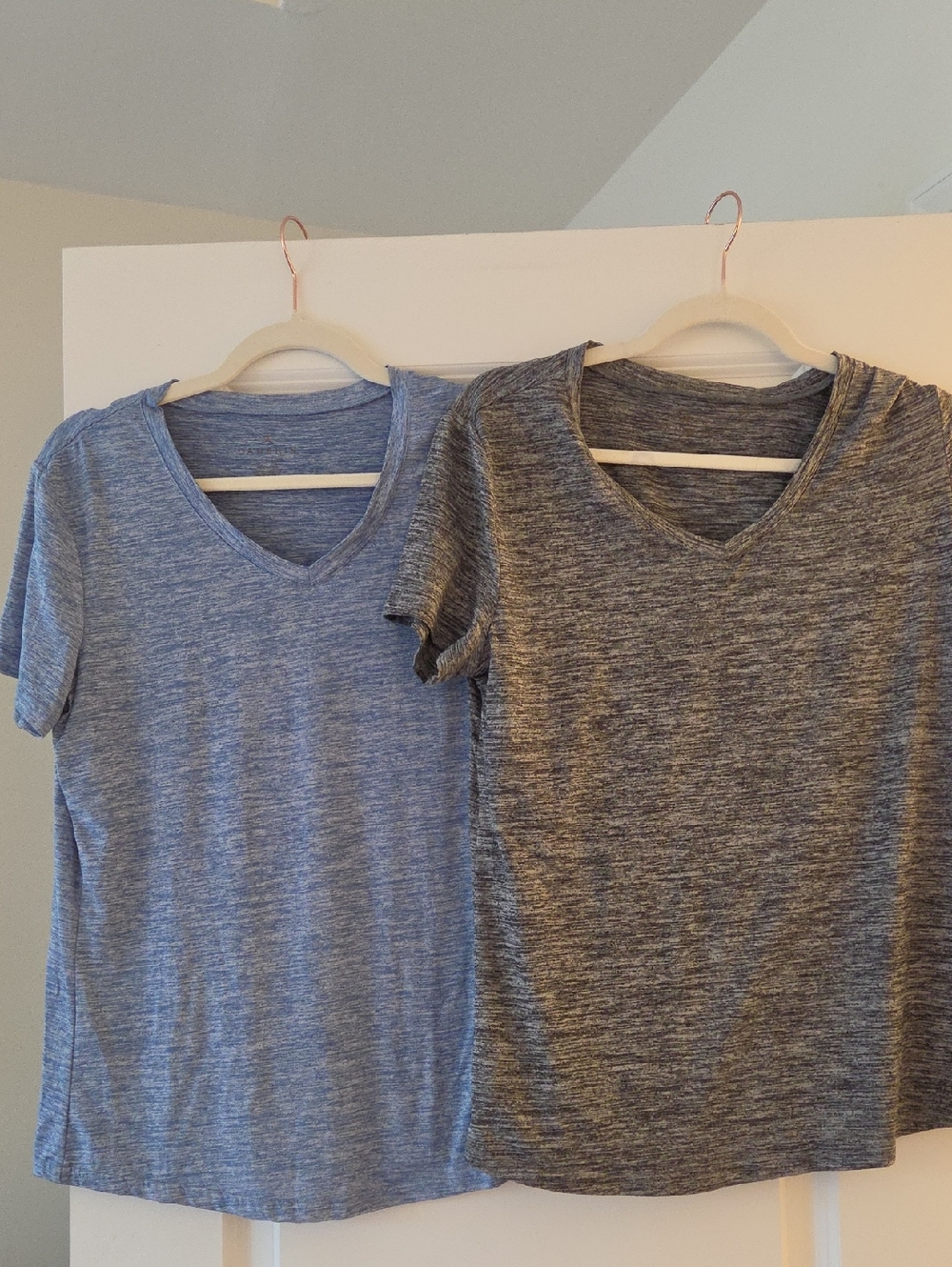 Danskin Heathered Light Blue and Charcoal V-Neck Tees
